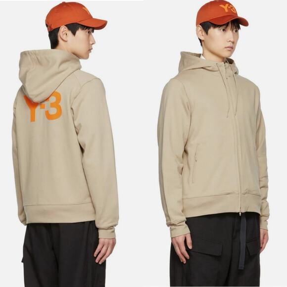 Men's Y-3 adidas X Yohji Yamamoto Classic CL Logo Tan Hoodie Size Large